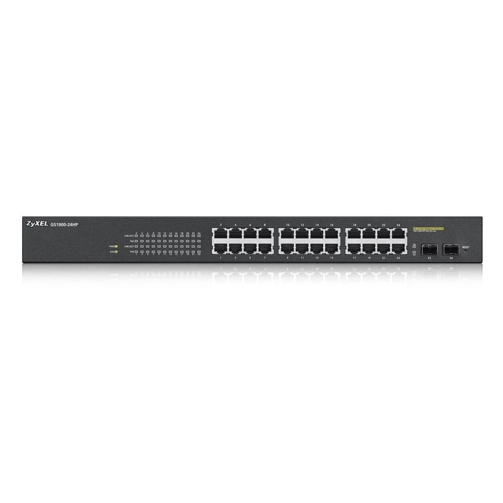 Šakotuvas ZYXEL GS1900-24HP V2, 24 PORT GBE L2 POE SMART SWITCH, MONTAVIMAS, 170 W (5 M. GARANTIJA)