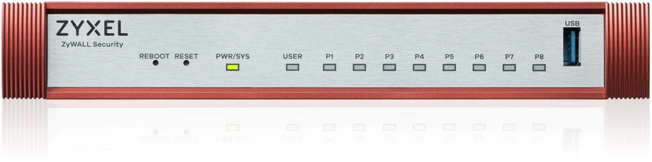 Maršrutizatorius ZYXEL USG FLEX 100 H, 8 GIGABIT USER-DEFINABLE PORTS, 1*USB WITH 1 YR GOLD SECURITY PACK (5Y WARRANTY)