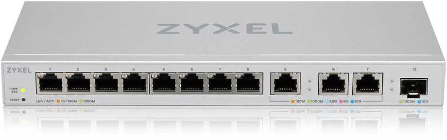 Šakotuvas ZYXEL XGS1250-12 V2, 12-PORT GIGABIT WEBMANAGED DESKTOP SWITCH WITH 8 PORT 1G + 3-PORT MULTIGIG 1/2.5/5/10G + 1-PORT SFP+ (5Y WARRANTY)
