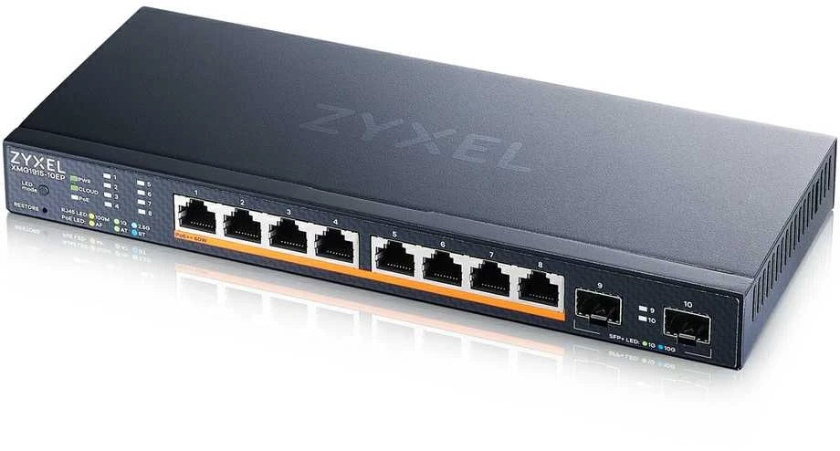 Šakotuvas ZYXEL XMG1915-10EP, 8 prievadų 2,5 GBE, 2 SFP+, 8 x POE++ 130 W išmanusis komutatorius, hibridinis režimas, autonominis arba „Nebulaflex“ debesis (5 metų garantija)