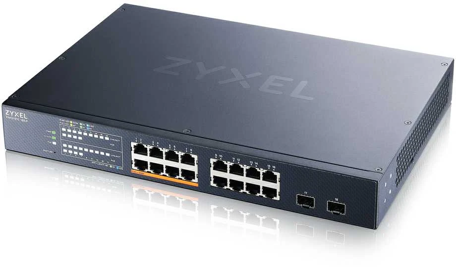 Šakotuvas ZYXEL XMG1915-18EP, 16 prievadų 2,5 GBE, 2 SFP+, 8 POE++ 180 W išmanusis komutatorius, hibridinis režimas, autonominis arba „Nebulaflex“ debesis (5 metų garantija)