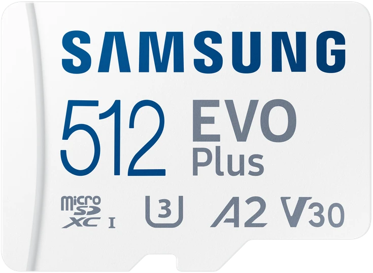 Atminties kortelė Samsung Micro SD Card EVO PLUS 512 GB Micro SDXC Flash atminties klasė 10 SD adapter/Baltos spalvos