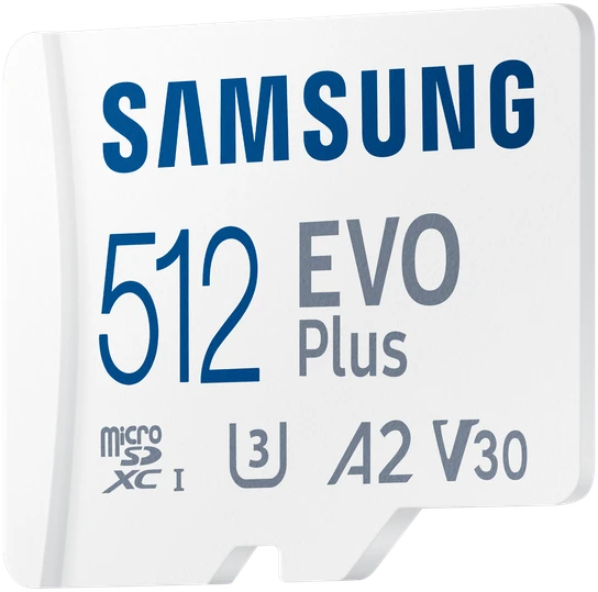 Atminties kortelė Samsung Micro SD Card EVO PLUS 512 GB Micro SDXC Flash atminties klasė 10 SD adapter/Baltos spalvos