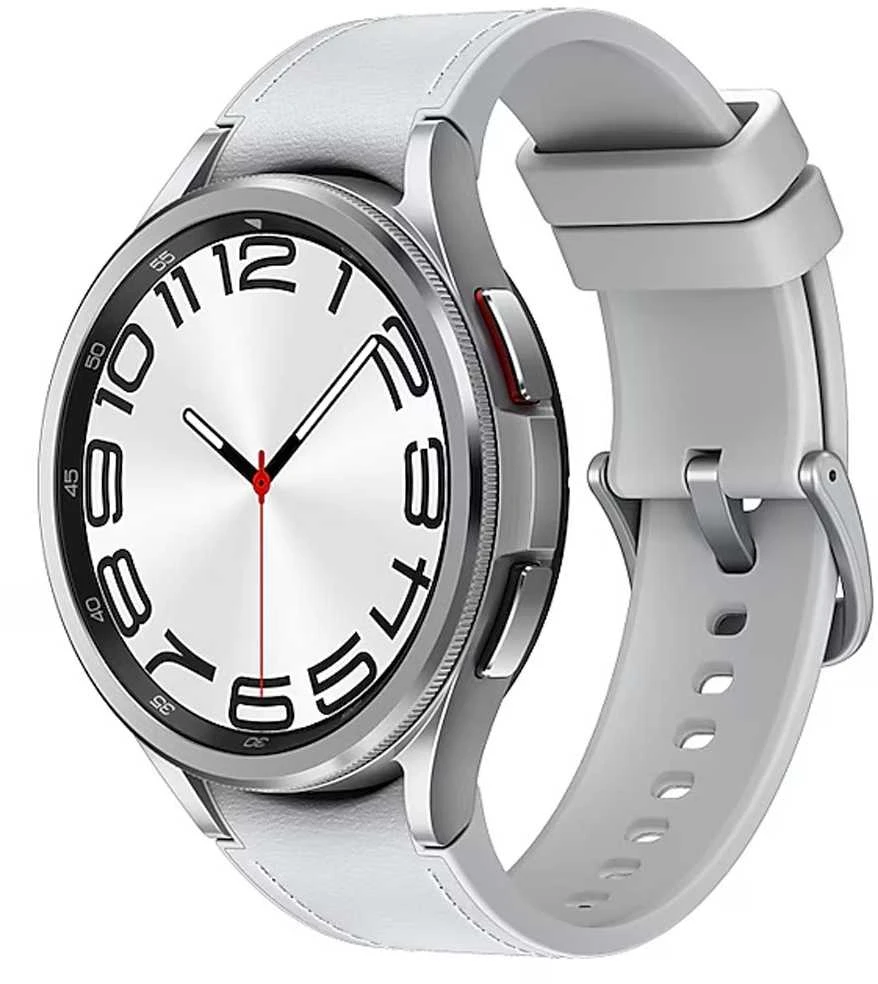 Išmanusis laikrodis Samsung Galaxy Watch 6 Classic LTE, 47 mm, Sidabro spalvos korpusas su baltos spalvos dirželiu