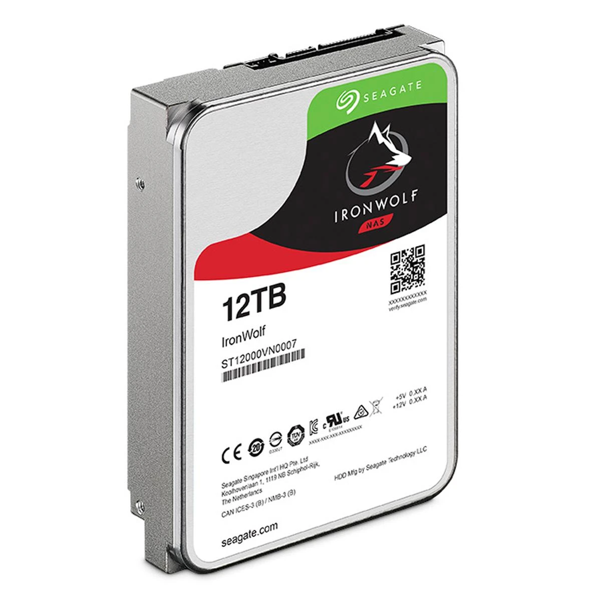 Kietasis diskas SEAGATE NAS HDD 12TB IronWolf 7200rpm 6Gb/s SATA 64MB talpykla 8,9 cm 3,5 colio 24x7 NAS ir RAID Rackmount Systeme BLK