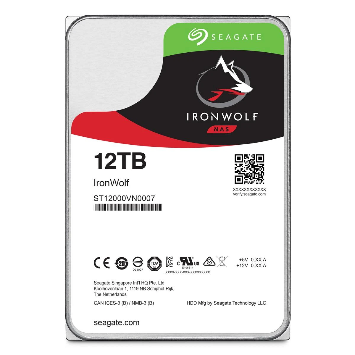 Kietasis diskas SEAGATE NAS HDD 12TB IronWolf 7200rpm 6Gb/s SATA 64MB talpykla 8,9 cm 3,5 colio 24x7 NAS ir RAID Rackmount Systeme BLK