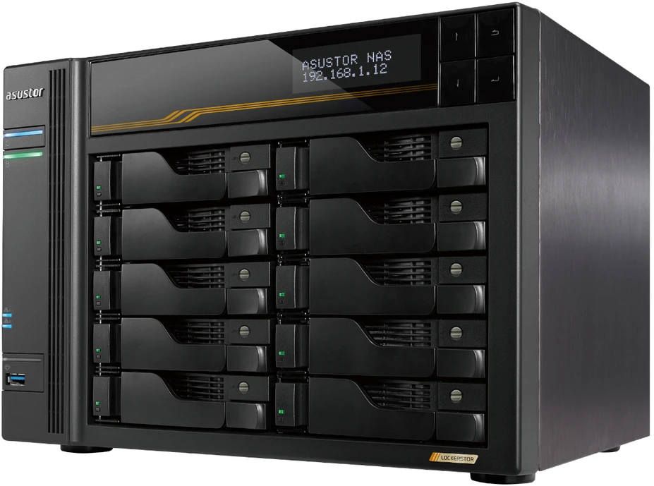 Serveris „Asustor AS6810T NAS“; bokšto tipo; 10 vnt. (3,5 colio SATA HDD / 2,5 colio SSD); AMD Ryzen Embedded V3C14; 16G ECC DDR5 SODIMM (maks. 64 GB), 2 vnt. 10 GbE, 2 vnt. 5 GbE, 4 vnt. M.2 2280 NVMe PCIe 4.0, 2 vnt. USB4, 2 vnt. USB 3.2 Gen, 1 vnt. pasirenkama 10 GbE plokštė