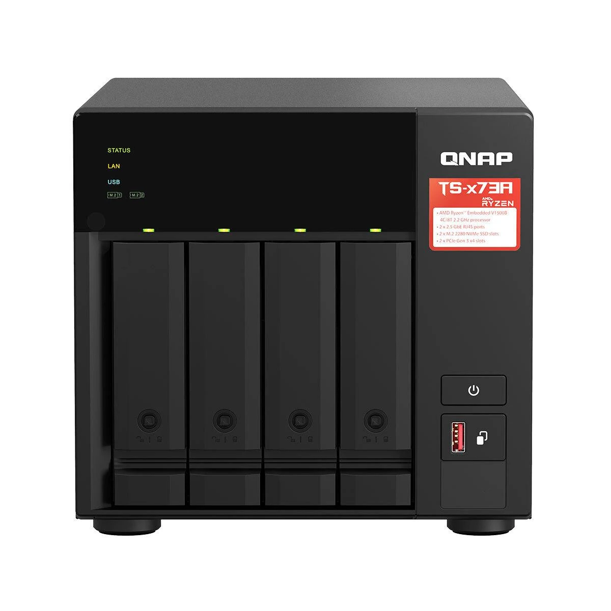 Serveris QNAP | 4 lizdų QTS ir QuTS hero NAS | TS-473A-8G | Iki 4 HDD/SSD su karšto keitimo funkcija | AMD Ryzen | Ryzen V1500B keturių branduolių | Procesoriaus dažnis 2,2 GHz | 8 GB | DDR4