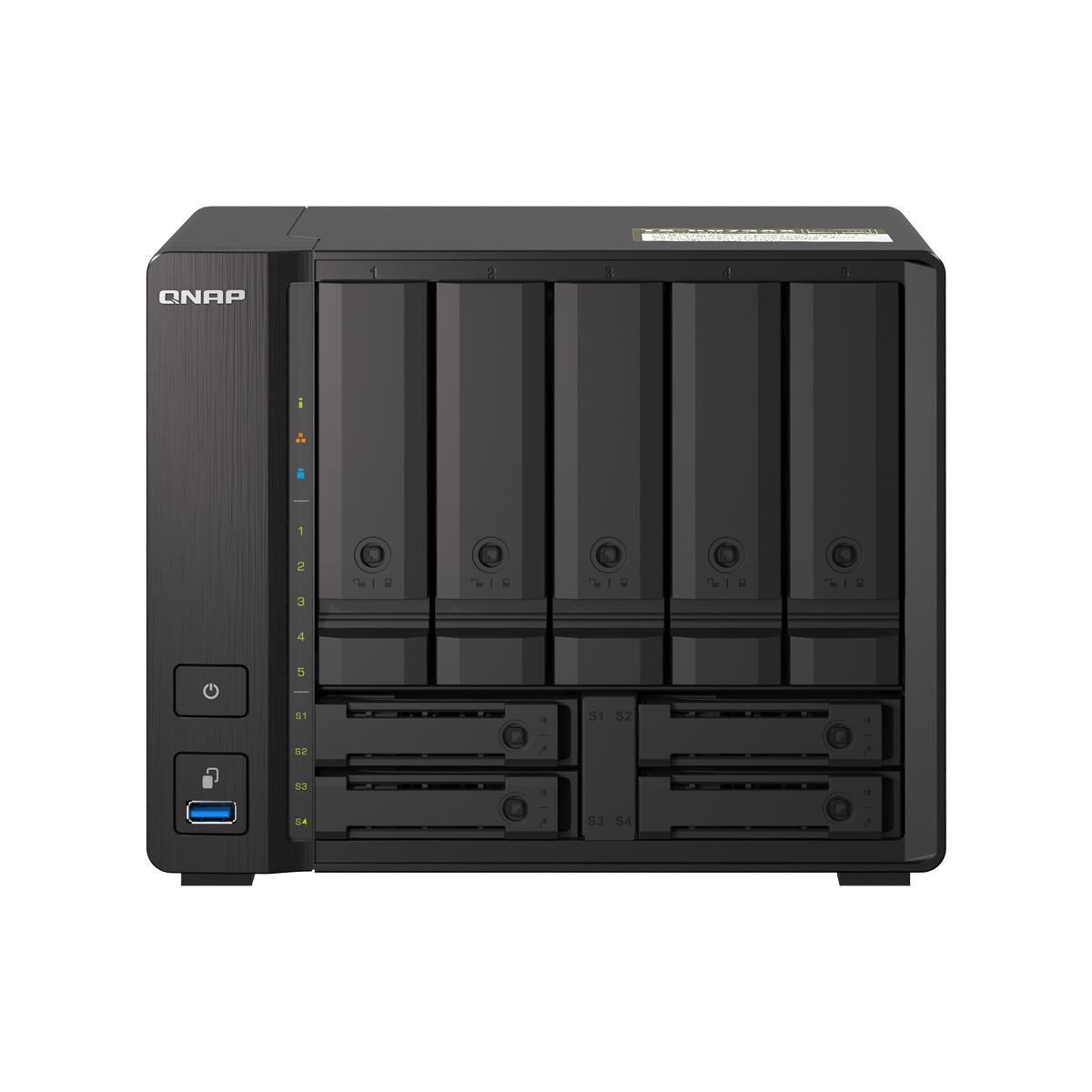 Serveris QNAP | 9 lizdų „QuTS hero NAS“ | TS-H973AX-8G | Iki 9 HDD/SSD su karšto keitimo funkcija | AMD Ryzen | Ryzen V1500B keturių branduolių | Procesoriaus dažnis 2,2 GHz | 8 GB | DDR4