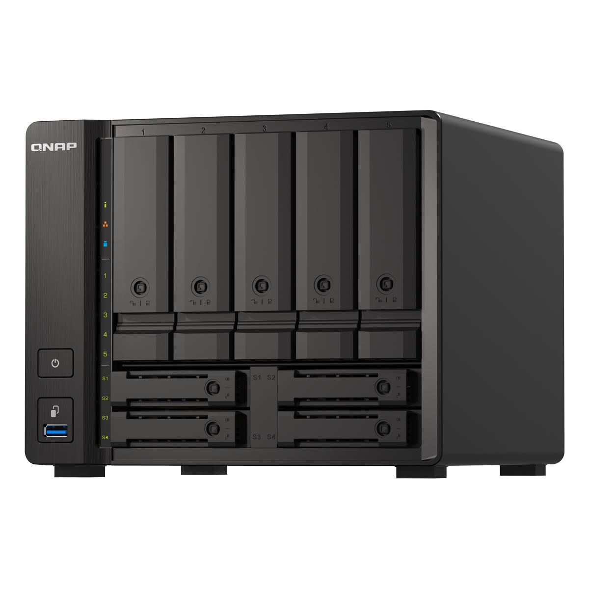 Serveris QNAP | 9 lizdų „QuTS hero NAS“ | TS-H973AX-8G | Iki 9 HDD/SSD su karšto keitimo funkcija | AMD Ryzen | Ryzen V1500B keturių branduolių | Procesoriaus dažnis 2,2 GHz | 8 GB | DDR4