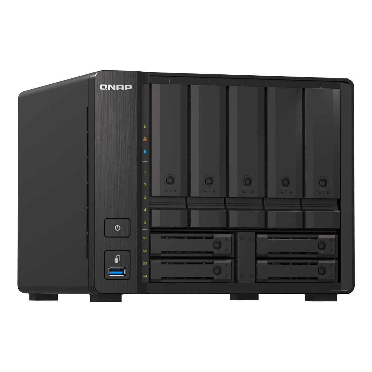 Serveris QNAP | 9 lizdų „QuTS hero NAS“ | TS-H973AX-8G | Iki 9 HDD/SSD su karšto keitimo funkcija | AMD Ryzen | Ryzen V1500B keturių branduolių | Procesoriaus dažnis 2,2 GHz | 8 GB | DDR4