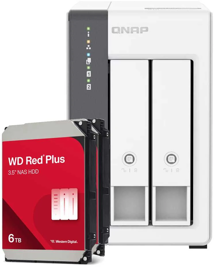 Serveris QNAP TS-216G 12TB WD Raudona Plus NAS paketas NAS su įsk. 2x 6TB WD Raudona Plus 3,5 colio SATA kietasis diskas