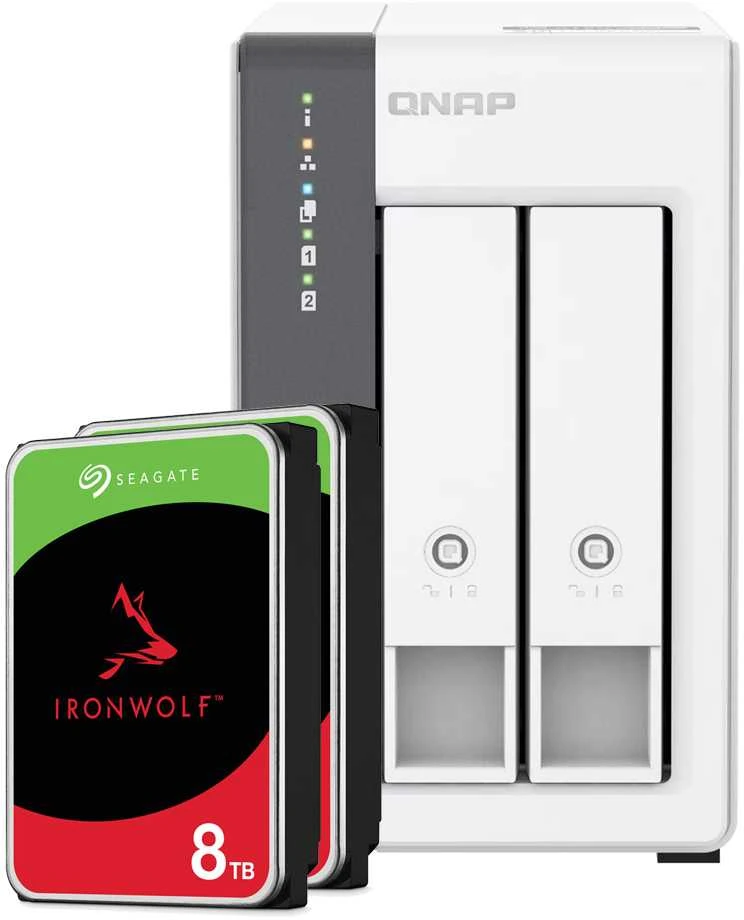 Serveris QNAP TS-216G 16TB Seagate IronWolf NAS NAS rinkinys, įskaitant 2x 8TB Seagate IronWolf 3,5 colio SATA kietąjį diską