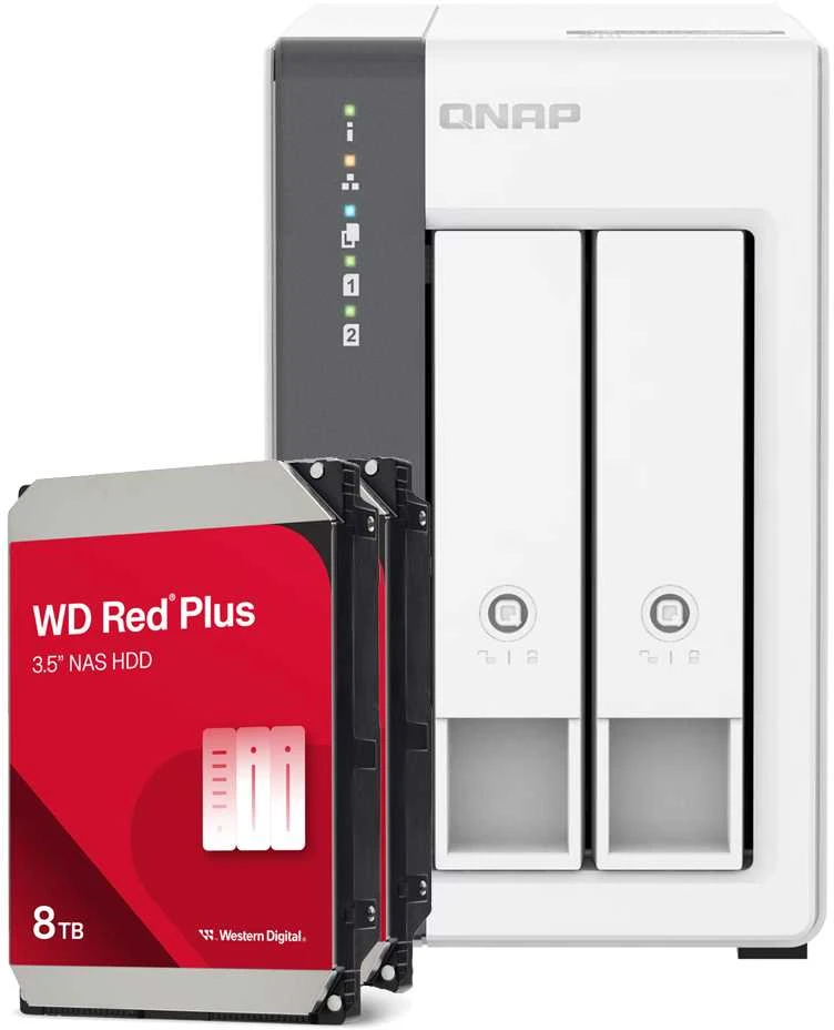 Serveris QNAP TS-216G 16TB WD Raudona Plus NAS NAS rinkinys, įskaitant 2x 8TB WD Raudona Plus 3,5 colio SATA kietąjį diską
