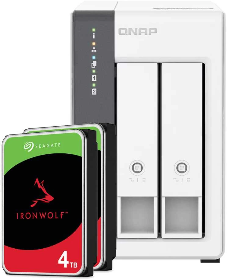 Serveris QNAP TS-216G 8TB Seagate IronWolf NAS rinkinys NAS, įskaitant 2x 4TB Seagate IronWolf 3,5 colio SATA kietąjį diską