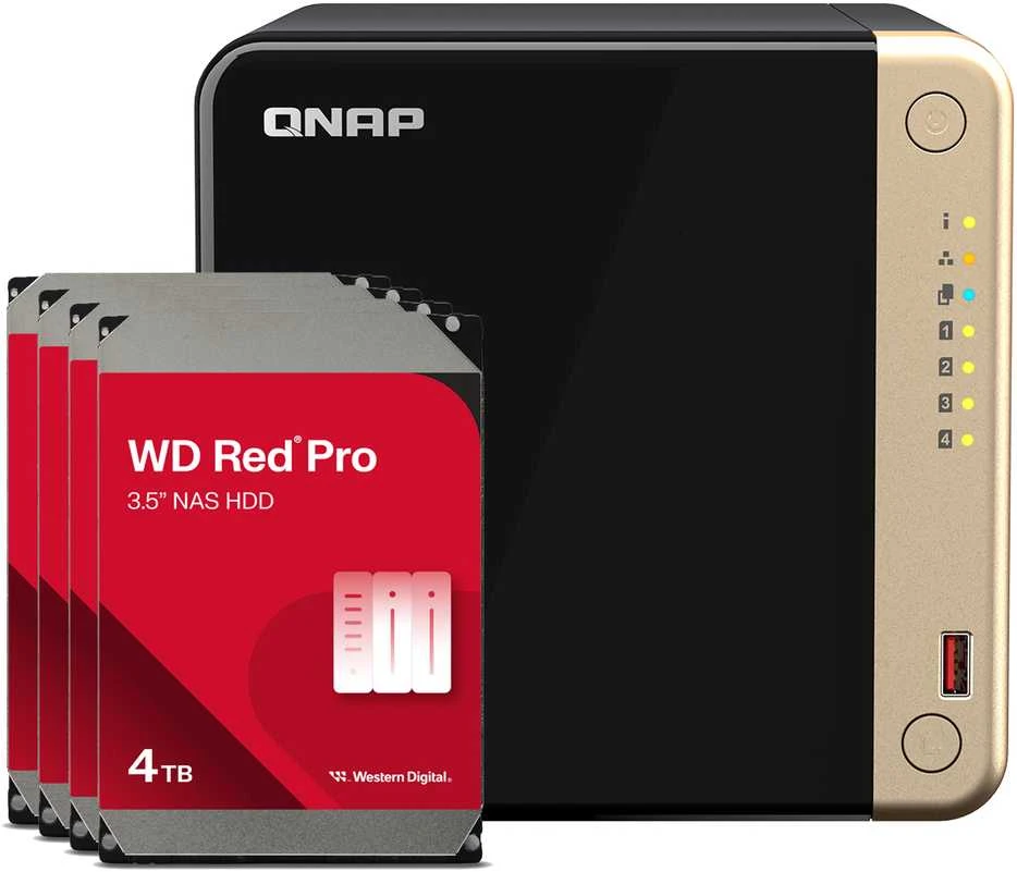Serveris QNAP TS-464-8G 16TB WD Raudona Pro HDD NAS-Bundle NAS inkl. 4x 4TB WD Raudona Pro HDD 3.5 col. SATA