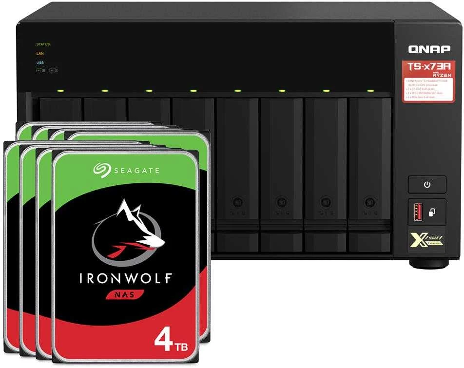 Serveris QNAP TS-873A-8G 96TB IronWolf NAS rinkinys NAS su 8x 12TB Seagate IronWolf 3,5 colio SATA kietuoju disku
