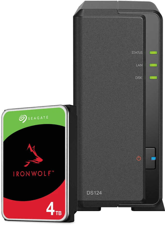 Serveris Synology DS124 4TB Seagate IronWolf NAS rinkinys NAS su 1x 4TB Seagate IronWolf 3,5 colio SATA kietuoju disku