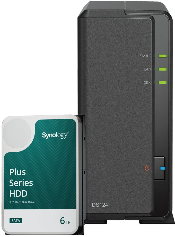Serveris Synology DS124 6TB Plus HDD NAS-Bundle NAS inkl. 1x 6TB Synology Plus 3.5 col. SATA HDD
