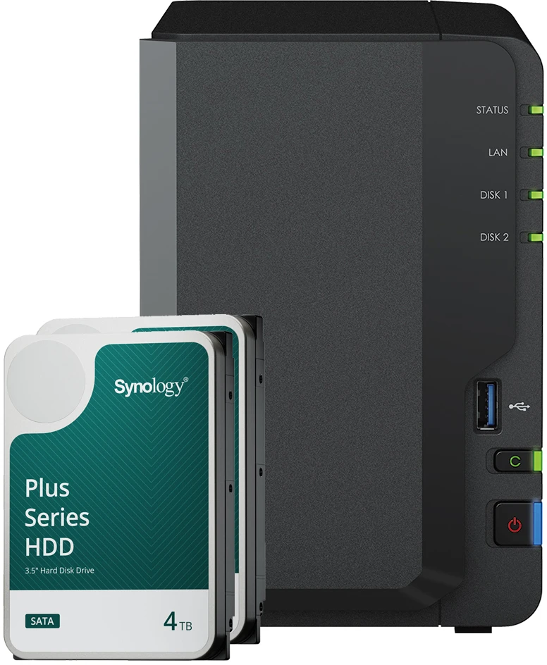 Serveris Synology DS223 8TB Plus HDD NAS rinkinys NAS su 2x 4TB Synology Plus HDD 3,5 colio SATA