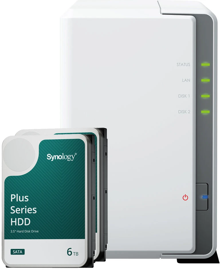 Serveris Synology DS223j 12TB Plus HDD NAS-Bundle NAS inkl. 2x 6TB Synology Plus 3.5 col. SATA HDD