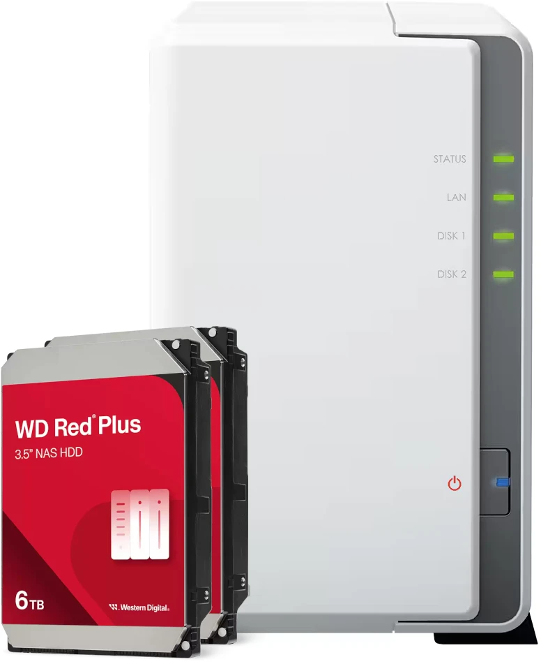 Serveris Synology DS223j 12TB WD Raudona Plus NAS rinkinys NAS, įskaitant 2x 6TB WD Raudona Plus 3,5 colio SATA kietąjį diską