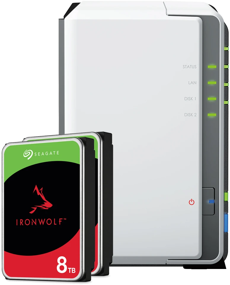 Serveris Synology DS223j 16TB IronWolf NAS rinkinys NAS su 2x 8TB IronWolf 3,5 colio SATA kietuoju disku
