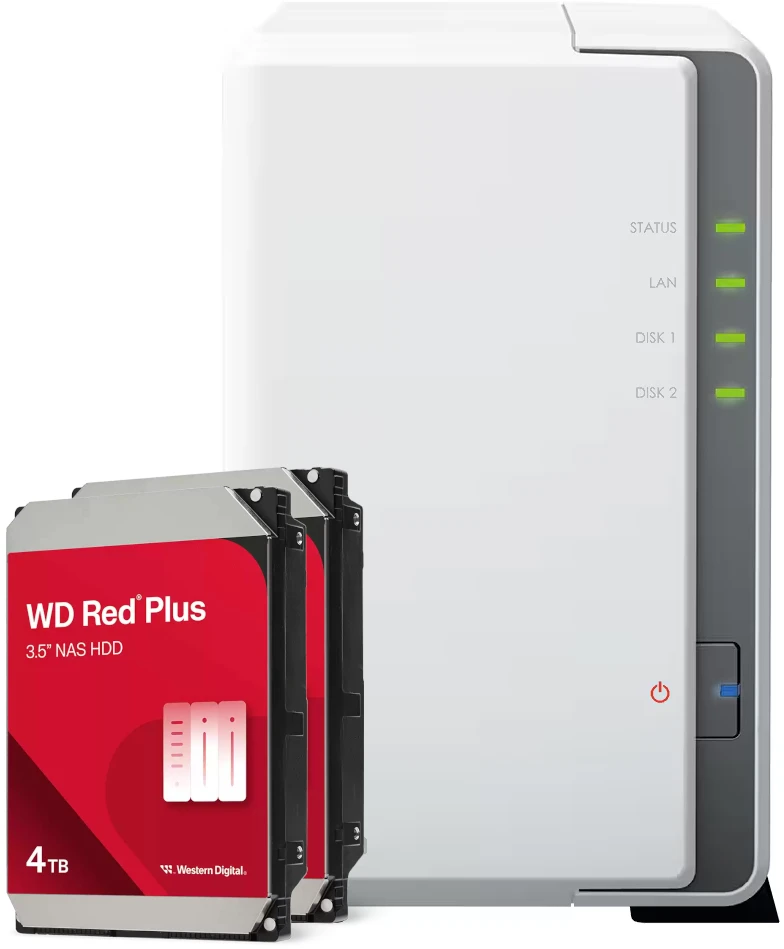 Serveris Synology DS223j 8TB WD Raudona Plus NAS rinkinys NAS, įskaitant 2x 4TB WD Raudona Plus 3,5 colio SATA kietąjį diską