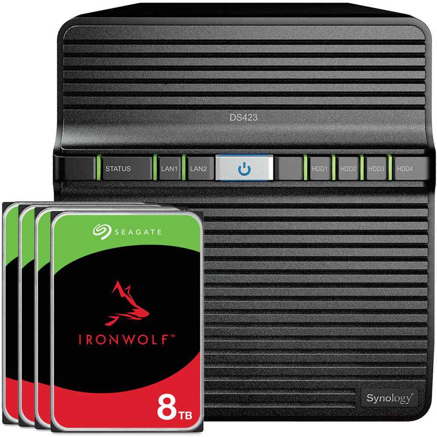 Serveris Synology DS423 32TB IronWolf NAS paketas NAS su 4x 8TB IronWolf 3,5 colio SATA kietuoju disku