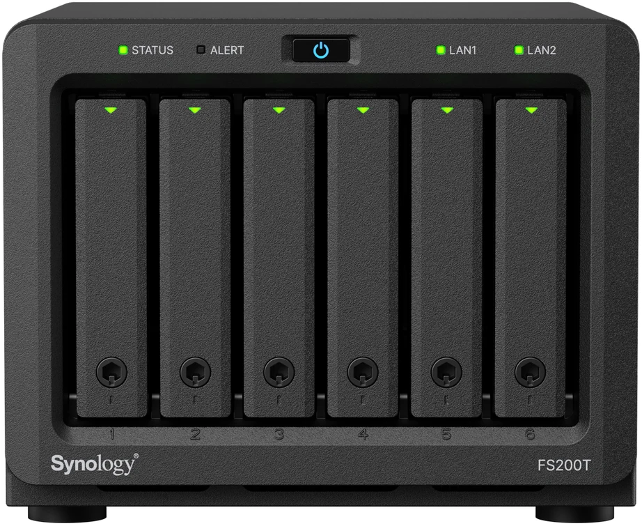 Serveris „SYNOLOGY FS200T“ 6 lizdų „Flashstation“ su „Intel Celeron J4125“, 4 GB DDR4, be ECC, 2 x USB 3.2 Gen 1 prievadais