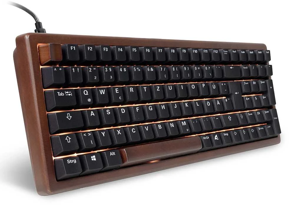 Sharkoon SKILLER SGK50 S2 Wood PBT, Gaming-klaviatūra - holz/juodas, DE-išdėstymas, Gateron G Pro 3.0 Geltona
