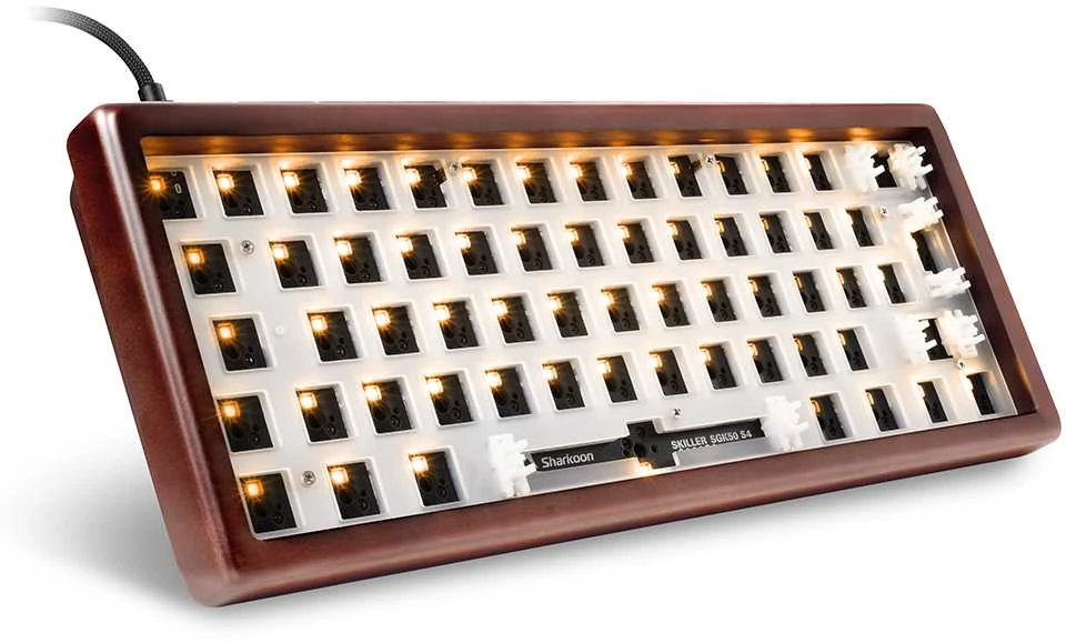 Sharkoon SKILLER SGK50 S4 Gen2 Wood PBT, Gaming-klaviatūra - holz/juodas, DE-išdėstymas, Gateron G Pro 3.0 Geltona