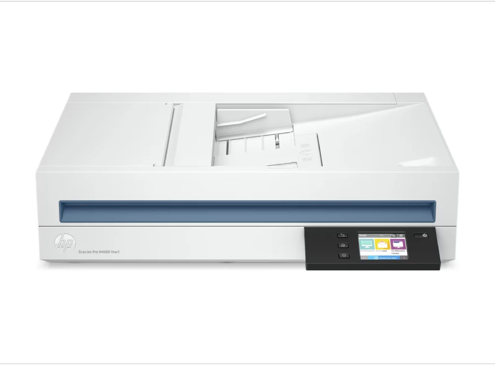 Skeneris Hewlett Packard (HP) „HP ScanJet Pro N4600 fnw1“ skaitytuvas – A4 spalvotas 600 dpi, plokščias nuskaitymas, automatinis dokumentų tiektuvas, automatinis dvipusis, OCR / nuskaitymas į tekstą, 40 ppm, 10 000 puslapių per dieną