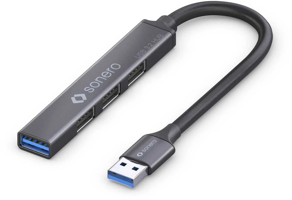 Sonero 4 prievadų USB-A šakotuvas, pilkas
