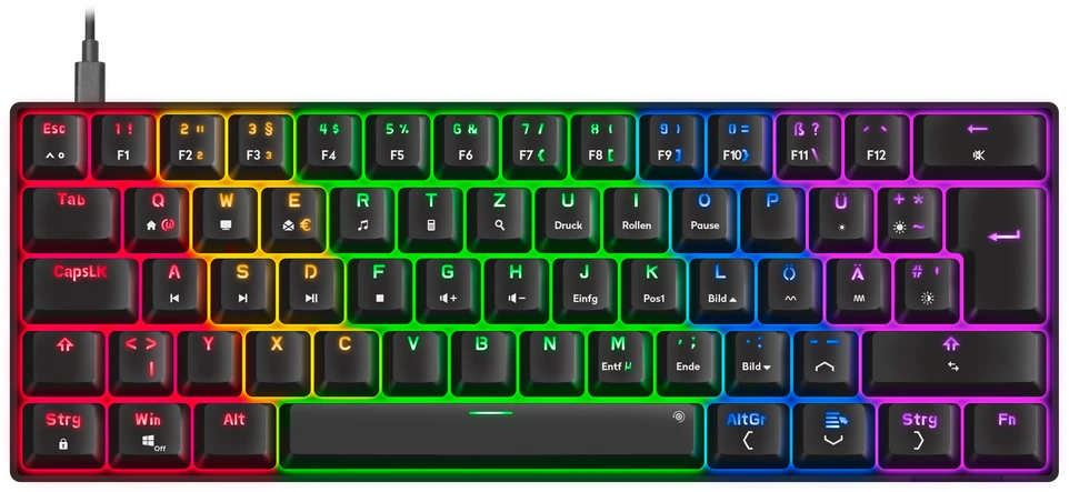 Speedlink ATMOS RGB Regenbogen Mechaninė 60% Klaviatūra žaidimams mit braunen Schaltern, juodas