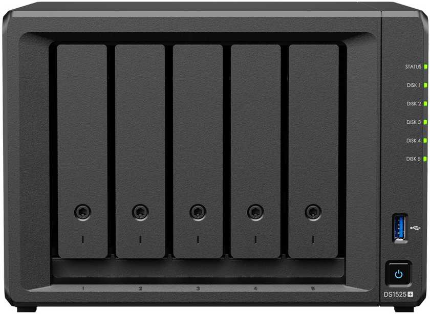 Serveris „Synology DiskStation DS1525+ NAS“ 5 lizdų AMD Ryzen™ V1500B, 8 GB DDR4 RAM, 0/5 kietojo disko/SSD