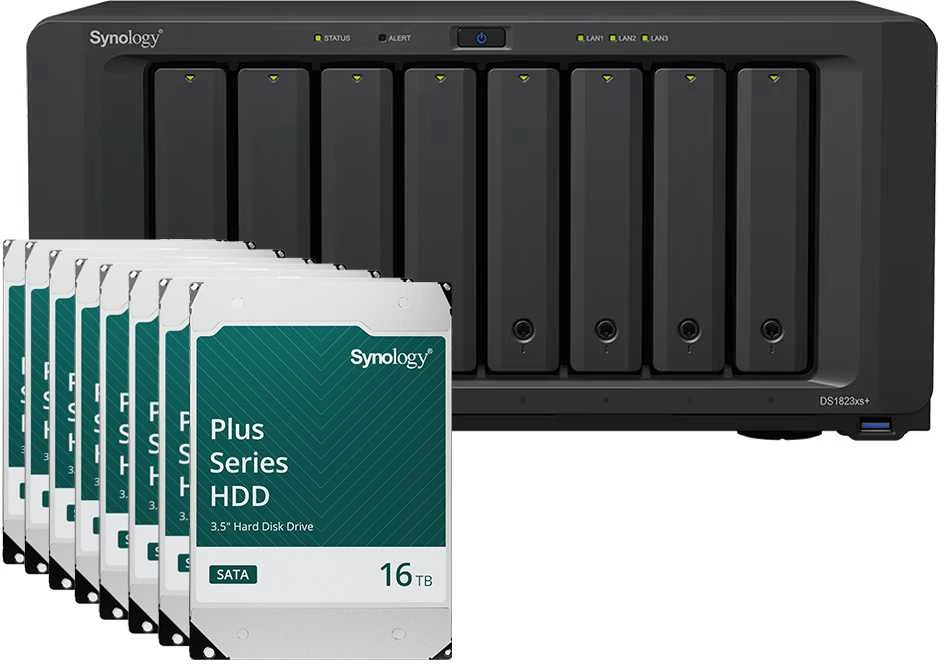Serveris Synology DS1823xs+ 128TB Plus HDD NAS paketas su 8x 16TB Synology Plus HDD 3,5 colio SATA kietuoju disku