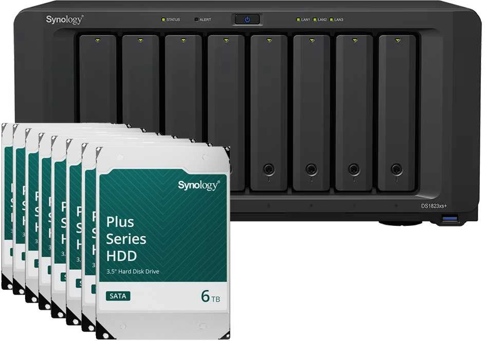 Serveris Synology DS1823xs+ 48TB Plus HDD NAS paketas su 8x 6TB Synology Plus HDD 3,5 colio SATA kietuoju disku