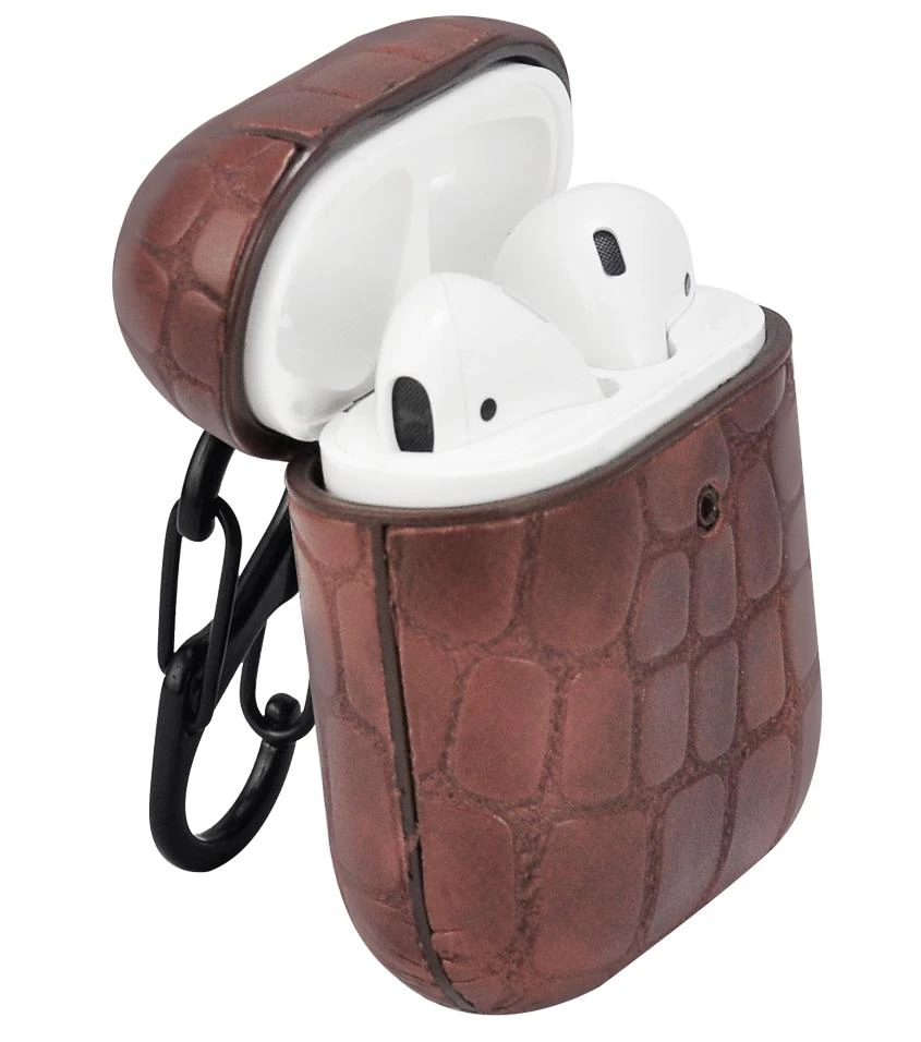 TerraTec AirPods dėklas ruda krokodilo oda su karabinu