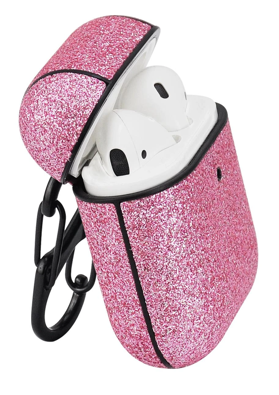 Rožinis blizgus AirPods dėklas su atverčiamu dangteliu