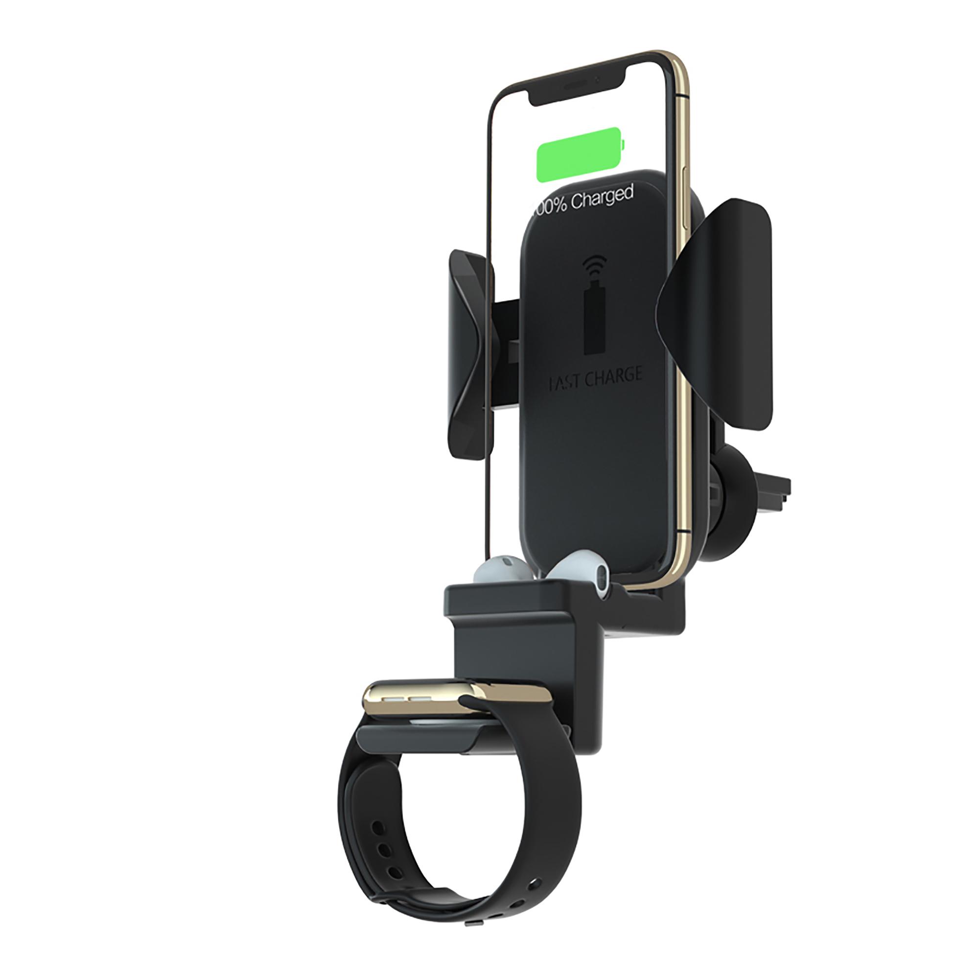 Terratec ChargeAir All Car Aktyvus laikiklis Mobilusis telefonas / išmanusis, Išmanusis laikrodis Juoda