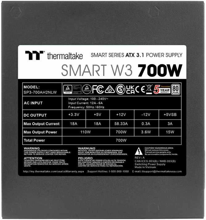 700 W „Thermaltake Smart W3 ATX12V 3.1 80+“