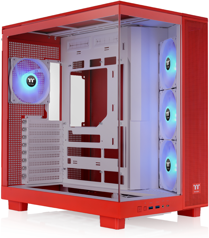 „Thermaltake View 380 XL TG ARGB“, bokšto tipo korpusas – raudonas, grūdintas stiklas x 2