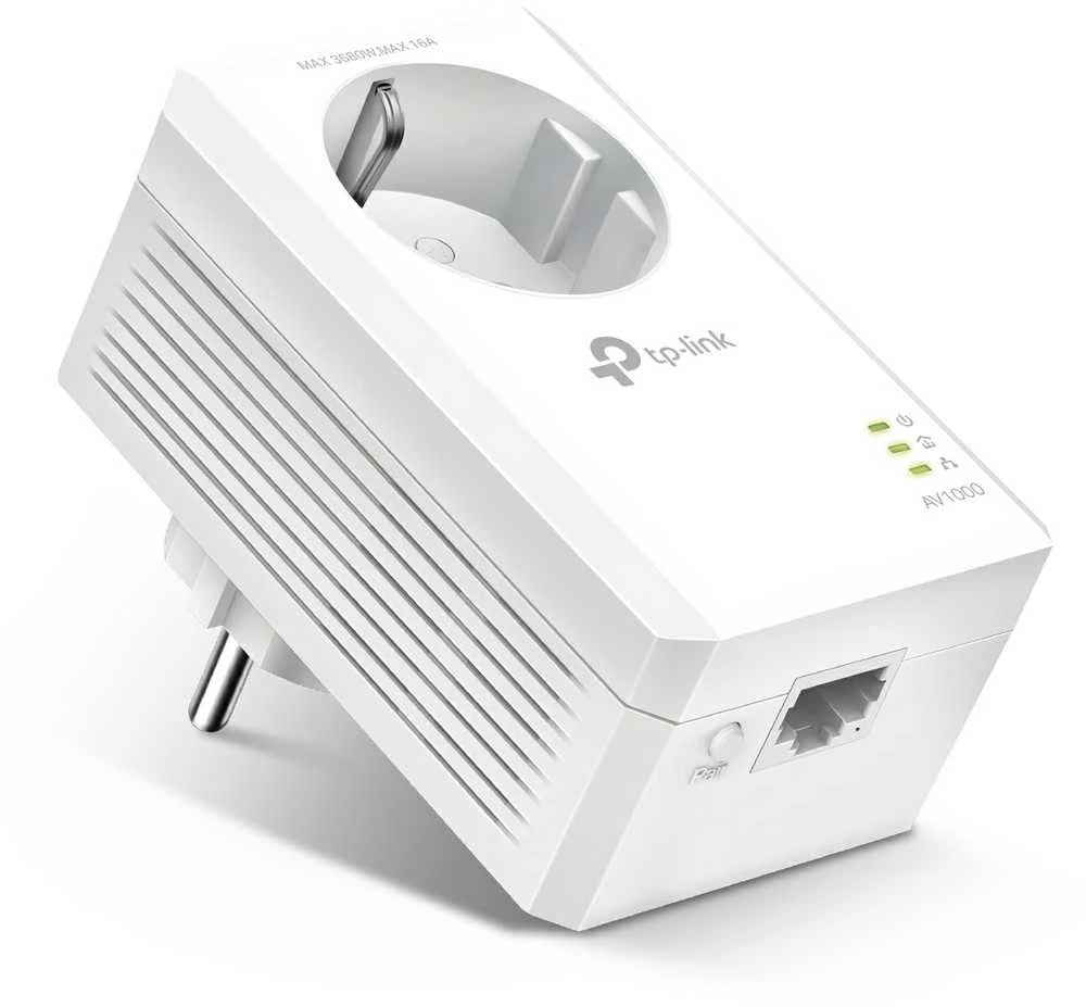 TP-LINK | AV1000 Gigabit Passthrough Powerline Adapteris | TL-PA7017P | 1000 Mbit/s | Ethernet LAN (RJ-45) jungtys 1 | Nėra „Wi-Fi“ | Papildomas lizdas