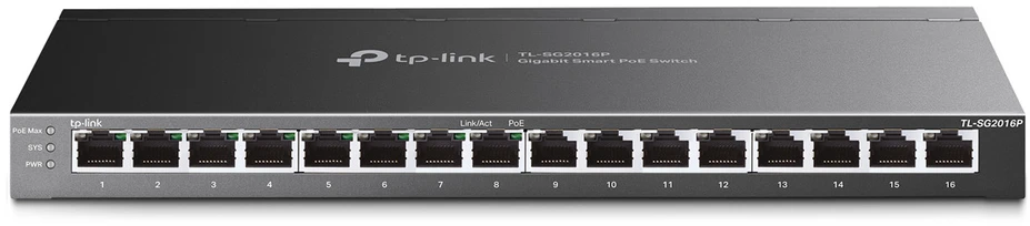 Šakotuvas TP-LINK | „etStream“ 16 prievadų gigabito išmanusis komutatorius su 8 prievadų „PoE+“ | TL-SG2016P | Valdomas žiniatinklyje | Stalinis | Maitinimo šaltinis: išorinis