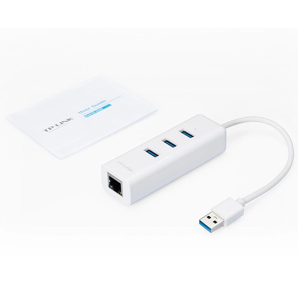 TP-LINK USB 3.0 į gigabito eterneto tinklo adapteris, 3 prievadų USB 3.0 šakotuvas, 1 USB 3.0 jungtis, 1 gigabito eterneto prievadas, 3 USB 3.0 jungtys