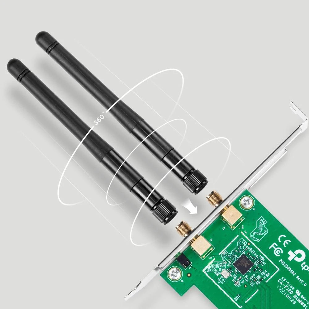 TP-LINK 300MBit/s WLAN-N PCI Express adapteris Atheros-Chipsatz 2T2R 2,4GHz 802.11b/g/n 2 nuimamos antenos