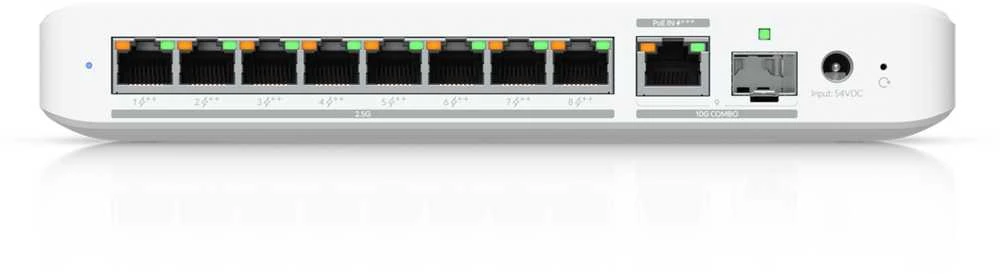 Šakotuvas UBIQUITI FLEX 2.5G POE FLEXIBLE, 8 PORT 2.5 GBE POE++ JUNGIKLIS SU 10 GBE RJ45/SFP+ KOMBINUOTU SUSIJUSIOS PRIEDAS, KURIE GALI BŪTI MAITINIMAS SU POE+++ ARBA KINKTAmosios srovės maitinimu*