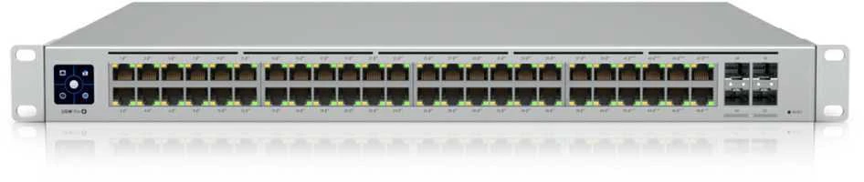 Šakotuvas UBIQUITI USW-PRO-48-POE UniFi komutatorius, 48 x 600 W, 48 gigabito RJ45 prievadai, 4 SFP+ prievadai, PoE++