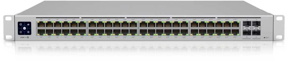 Šakotuvas UBIQUITI USW-PRO-48-POE UniFi komutatorius, 48 x 600 W, 48 gigabito RJ45 prievadai, 4 SFP+ prievadai, PoE++